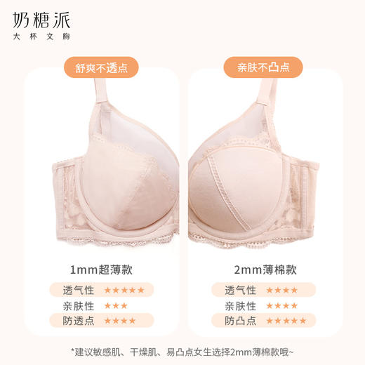 【积分兑换】[微甜1.0]大胸显小全罩杯超薄承托性感蕾丝透气侧收大码内衣 商品图3
