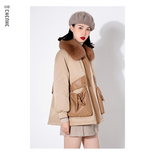 重磅福利L1臣禾【减龄拼皮派克服】【狐狸皮毛+绵羊皮+90白鸭绒】不挑身形短款羽绒服外套K214252026 商品图1