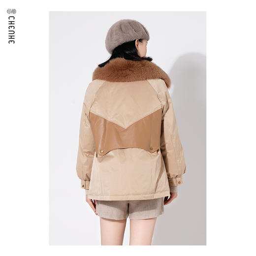重磅福利L1臣禾【减龄拼皮派克服】【狐狸皮毛+绵羊皮+90白鸭绒】不挑身形短款羽绒服外套K214252026 商品图5