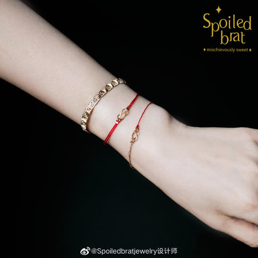 SpoiledBrat Jewelry 14k注金平结半绳半链红绳手链 商品图3