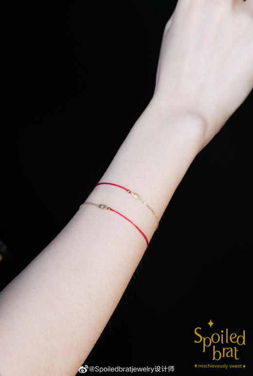 SpoiledBrat Jewelry 18k金砖钻石红绳手链 商品图4