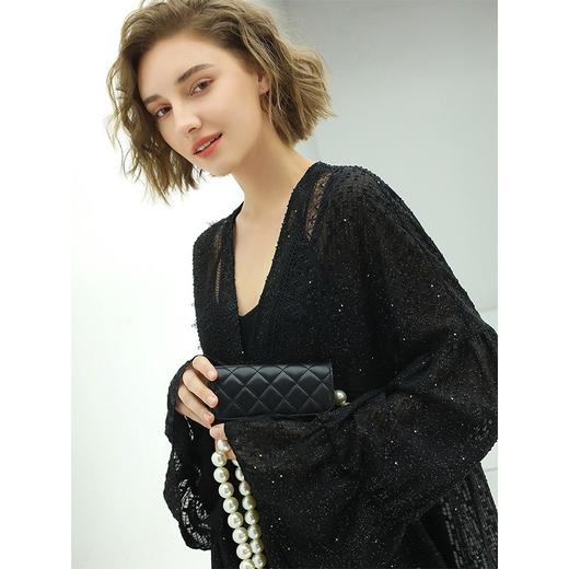 COCOBELLA璀若星河优雅提花亮片连衣裙女遮肉V领长袖娃娃裙FR88 商品图1