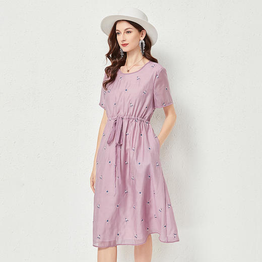 丁摩 双层时尚气质沙滩裙刺绣天丝短袖连衣裙大码女装裙子夏Q122001仙女简约连衣裙收腰中长款DY199 商品图9