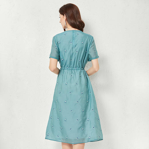 丁摩 双层时尚气质沙滩裙刺绣天丝短袖连衣裙大码女装裙子夏Q122001仙女简约连衣裙收腰中长款DY199 商品图4