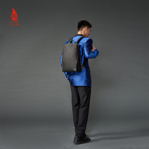 SAINTJOY/上久楷 宋锦双肩包 鳄鱼纹 黑色BMS21A0401 商品图1