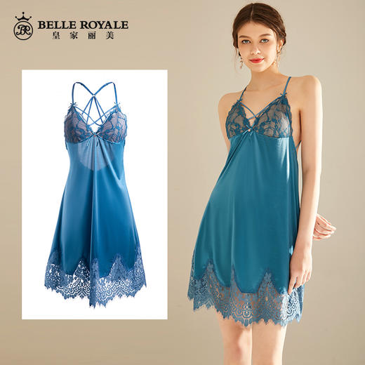 皇家丽美夏季性感薄款蕾丝缎面肩带美背吊带睡裙睡衣D910 商品图0