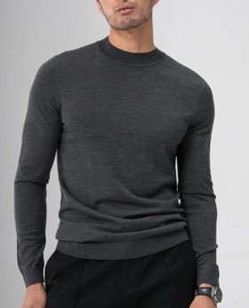 【断码清仓 不退不换】【100%绵羊毛】男款圆领【超细美丽诺纯羊毛衫】通勤打底外穿针织衫H221090158 （现货 ）