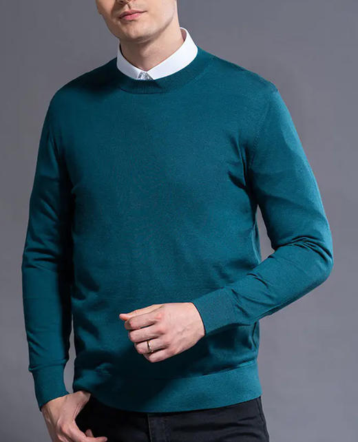 【断码清仓 不退不换】【100%绵羊毛】男款圆领【超细美丽诺纯羊毛衫】通勤打底外穿针织衫H221090158 （现货 ） 商品图2