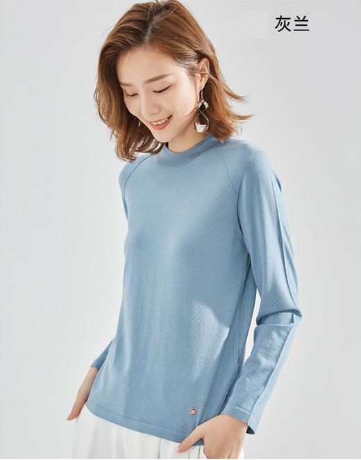【热销】臣禾【100%美丽诺羊毛】精纺斜肩圆领针织衫 通勤针织上衣H221090258 商品图6