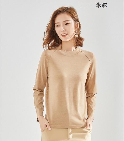 【热销】臣禾【100%美丽诺羊毛】精纺斜肩圆领针织衫 通勤针织上衣H221090258 商品图7