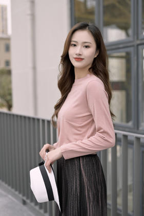 【热销】臣禾【100%美丽诺羊毛】精纺斜肩圆领针织衫 通勤针织上衣H221090258