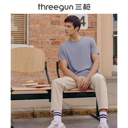Threegun三枪 【水柔棉】圆领男士短袖T恤打底衫-23033A011 商品图5