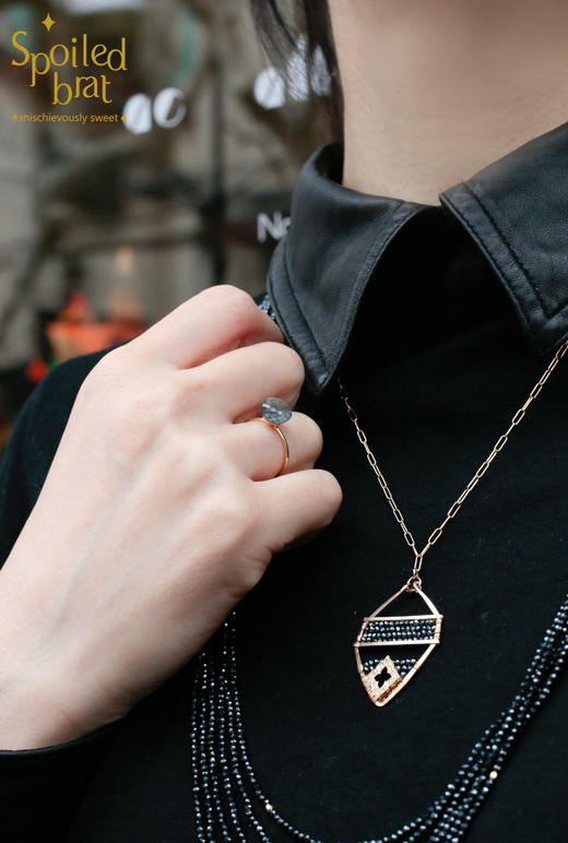 SpoiledBrat Jewelry18k金苔藓海蓝宝戒指 商品图4