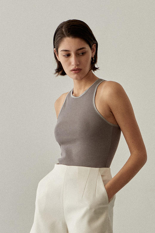 Viktoria Chan | SS2051 Dante Silk Trim Tank [上衣 黑/白/驼/灰] 商品图11