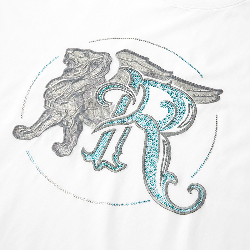 威雅/rare 22春夏新款白色字母飞狮绣花烫钻短袖t恤男士短袖t恤