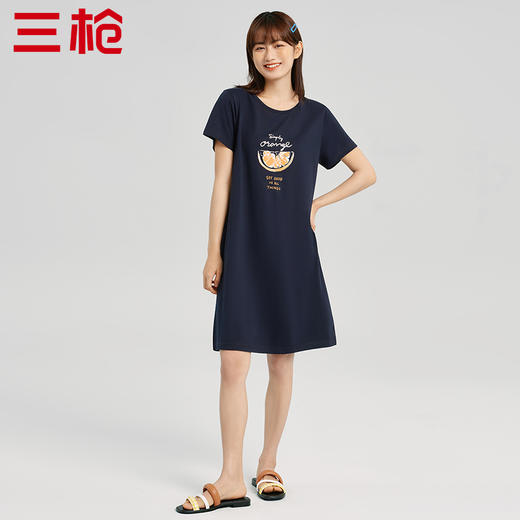 Threegun三枪 【水柔棉】圆领短袖女士家居裙睡裙-70478A011 商品图14