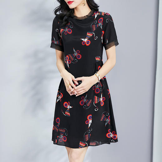 丁摩 夏季新款收腰真丝连衣裙宽松A字桑蚕丝连衣裙Q122038HS-DS399 商品图2