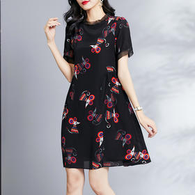 丁摩 夏季新款收腰真丝连衣裙宽松A字桑蚕丝连衣裙Q122038HS-DS399