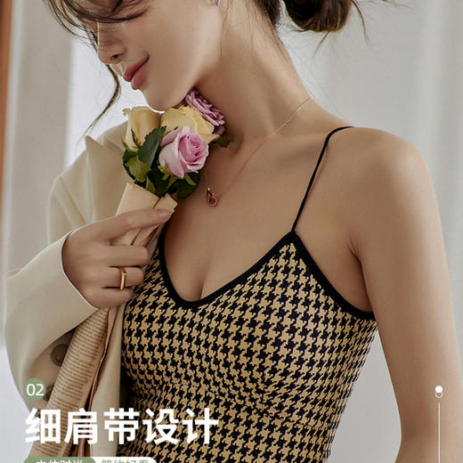 【买1送1】赫本风复古千鸟格吊带背心，女夏外穿大u型美背文胸内衣【223-1】 商品图5