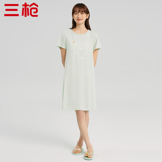 Threegun三枪 【水柔棉】圆领短袖女士家居裙睡裙-70478A011 商品图13