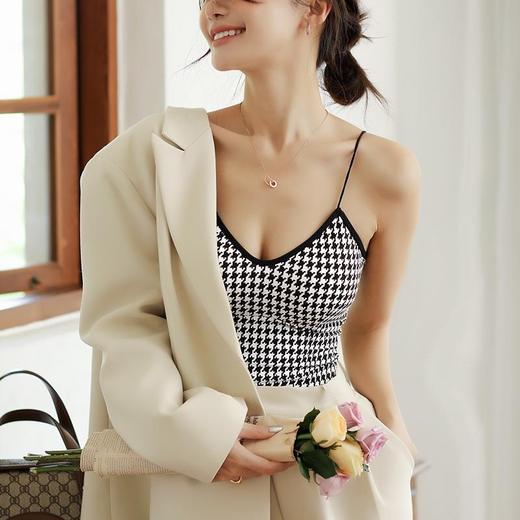 【买1送1】赫本风复古千鸟格吊带背心，女夏外穿大u型美背文胸内衣【223-1】 商品图3