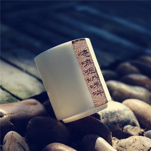 林玉山《六字真言》纯金鎏制手工主人杯羊脂玉瓷茶道品茗茶具 商品图4