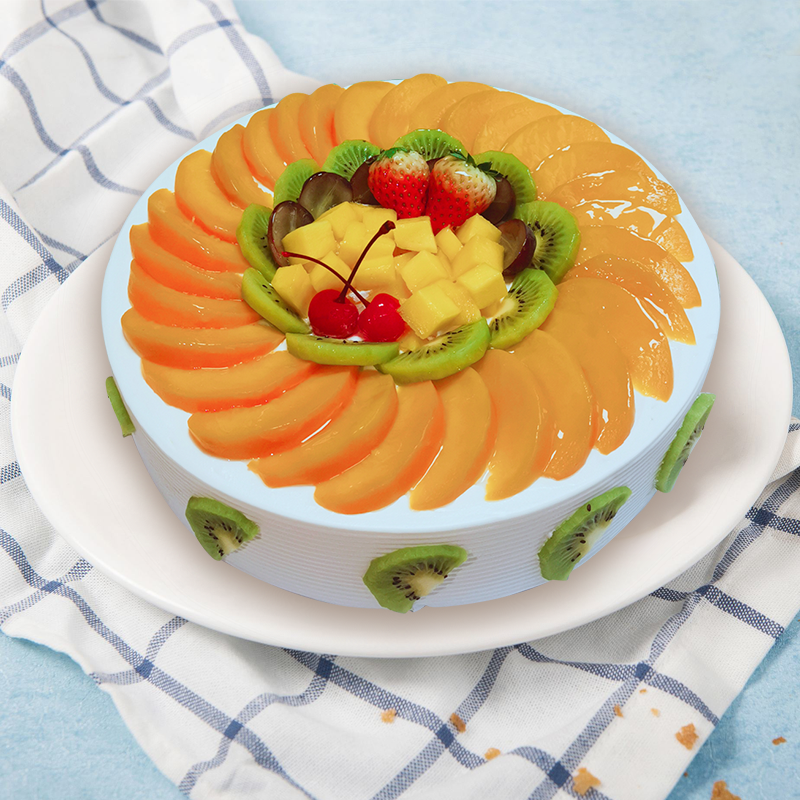 【花蜜桃 2磅 】庆生纪念日 生日蛋糕 黄桃、奇异果、什锦水果（提前6--8小时下单，18:00后下单最快第二天16:30后可到店取货，具体时间看门店而定。）