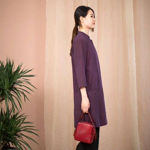 丁摩 龟纹香云纱真丝简洁风格中长款风衣外套Q122051 商品图2