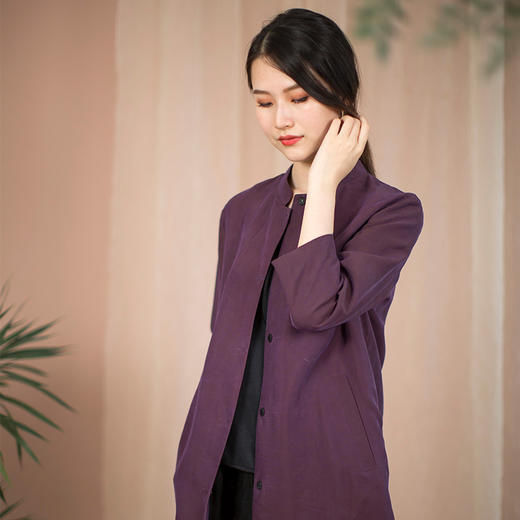 丁摩 龟纹香云纱真丝简洁风格中长款风衣外套Q122051 商品图3