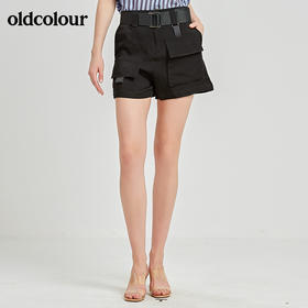 oldcolour夏季商场同款纯色休闲大口袋带腰带短裤女N21071153