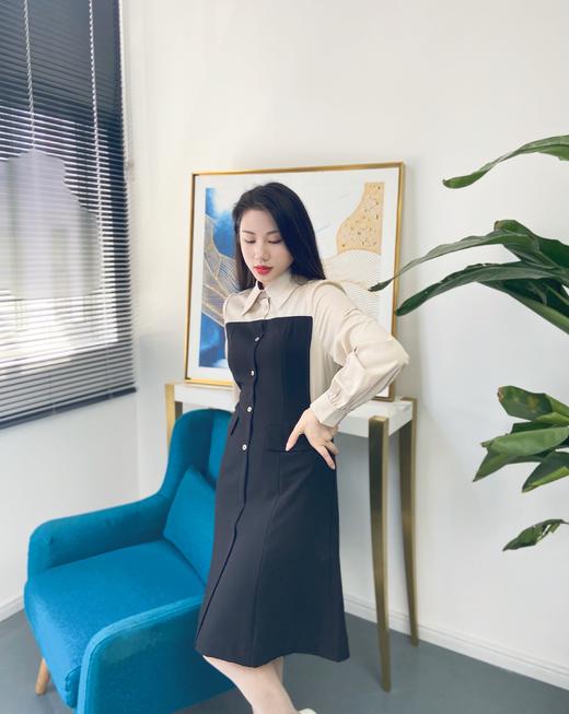 臣禾撞色单排扣设计显瘦连衣裙K221020702 现货 商品图1