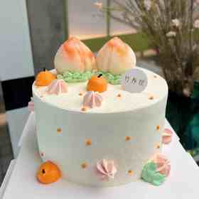 （可定制无蔗糖）萌萌的寿桃蛋糕 / 纯动物奶油 / 多尺寸可选