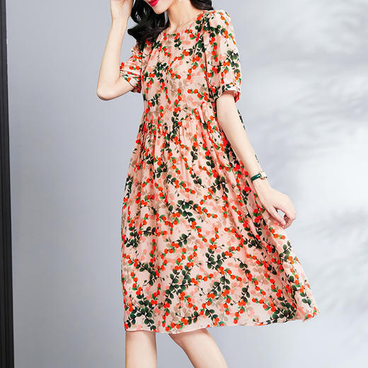 丁摩 夏季真丝连衣裙宽松高端a字裙桑蚕丝裙子Q122030 商品图0