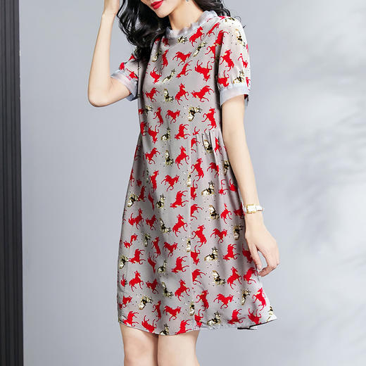 丁摩 夏季真丝连衣裙时尚宽松A字桑蚕丝裙子连衣裙Q122029 商品图0