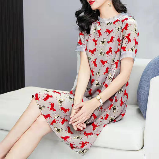 丁摩 夏季真丝连衣裙时尚宽松A字桑蚕丝裙子连衣裙Q122029 商品图1