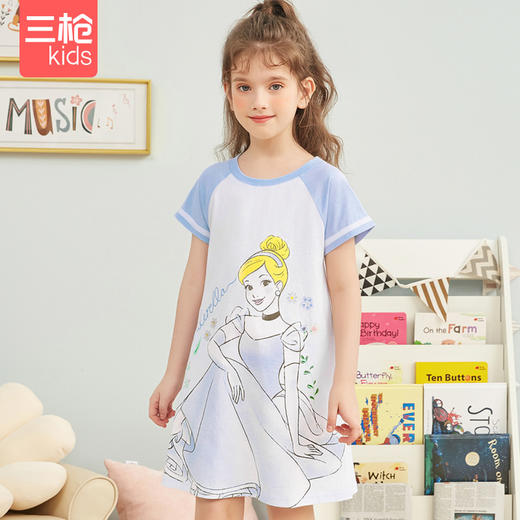 Threegun三枪 【舒肤薄棉】女童圆领短袖儿童睡裙家居裙-7D103A011 商品图7