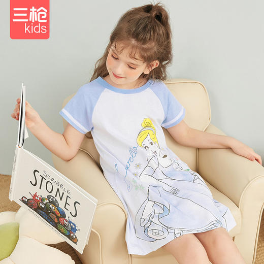Threegun三枪 【舒肤薄棉】女童圆领短袖儿童睡裙家居裙-7D103A011 商品图1