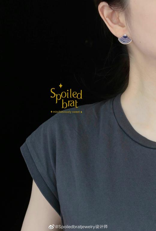 SpoiledBrat Jewelry 斜长石/尖晶石/铁矿石/堇青石扇形耳钉 商品图6