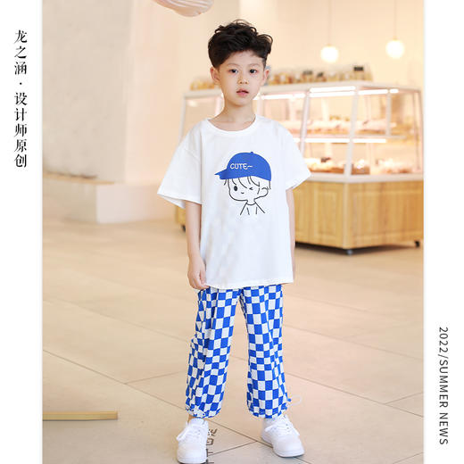 【直播大爆款】龙之涵亲子款棋盘格冰丝裤  防蚊裤  潮款套装T恤 网红款 央视主持人周洲老师直播间大爆款 商品图2