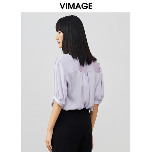 VIMAGE/纬漫纪夏季新款V领五分袖收腰显瘦女短衬衫V1709334 商品图5