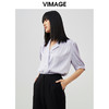 VIMAGE/纬漫纪夏季新款V领五分袖收腰显瘦女短衬衫V1709334 商品缩略图3