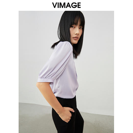 VIMAGE/纬漫纪夏季新款V领五分袖收腰显瘦女短衬衫V1709334 商品图2