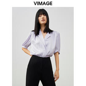 VIMAGE/纬漫纪夏季新款V领五分袖收腰显瘦女短衬衫V1709334