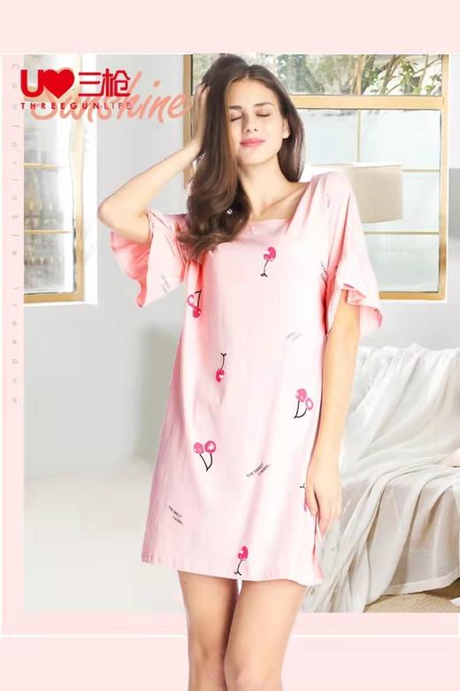 Threegun三枪 【水柔密棉】圆领短袖女士家居裙睡裙-70354A911 商品图1