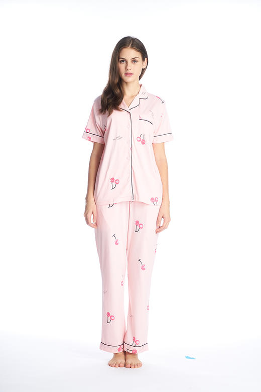 Threegun三枪 【水柔密棉】开襟短袖长裤女士家居套家居服-81516D911 商品图4