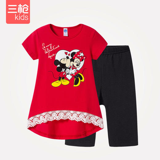 Threegun三枪 【舒肤弹力棉】女童短袖中裤家居套儿童家居服睡衣-88472D011 商品图1