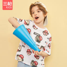 Threegun三枪 【水柔棉】泰迪熊联名系列少儿圆领儿童短袖T恤衫-2C281A011
