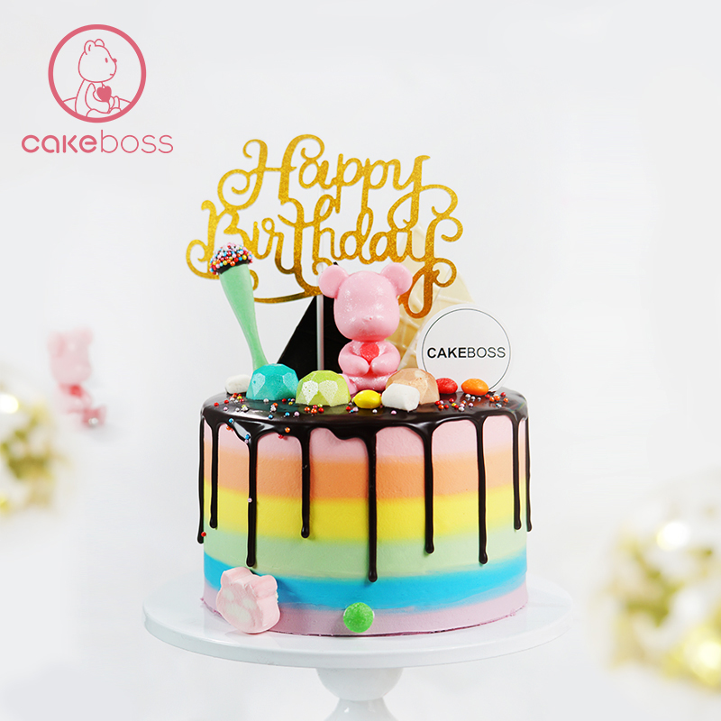 彩虹小熊水果奶油生日蛋糕