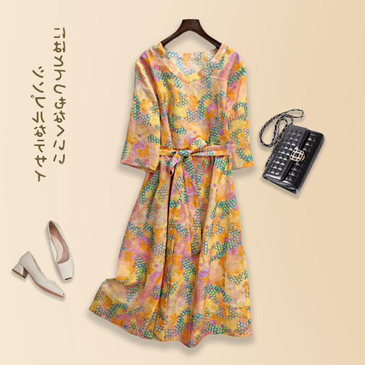 岐氏姐妹 夏季苎麻中长款连衣裙棉麻裙子Q122035HS-DY199 商品图2