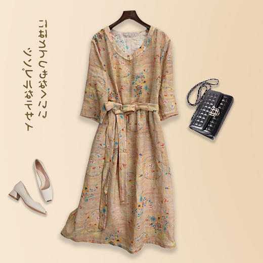 岐氏姐妹 夏季苎麻中长款连衣裙棉麻裙子Q122035HS-DY199 商品图3